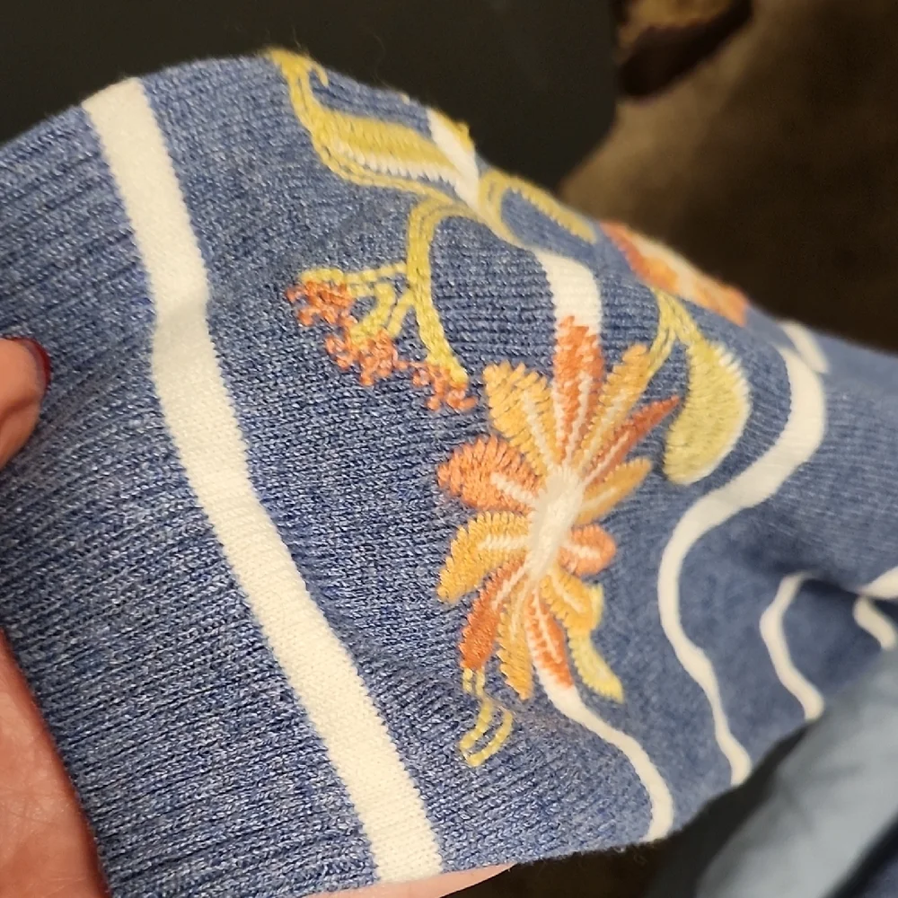 J. Jill Blue and Cream Striped Hoodie with Floral Embroidery - Picture 6 of 7